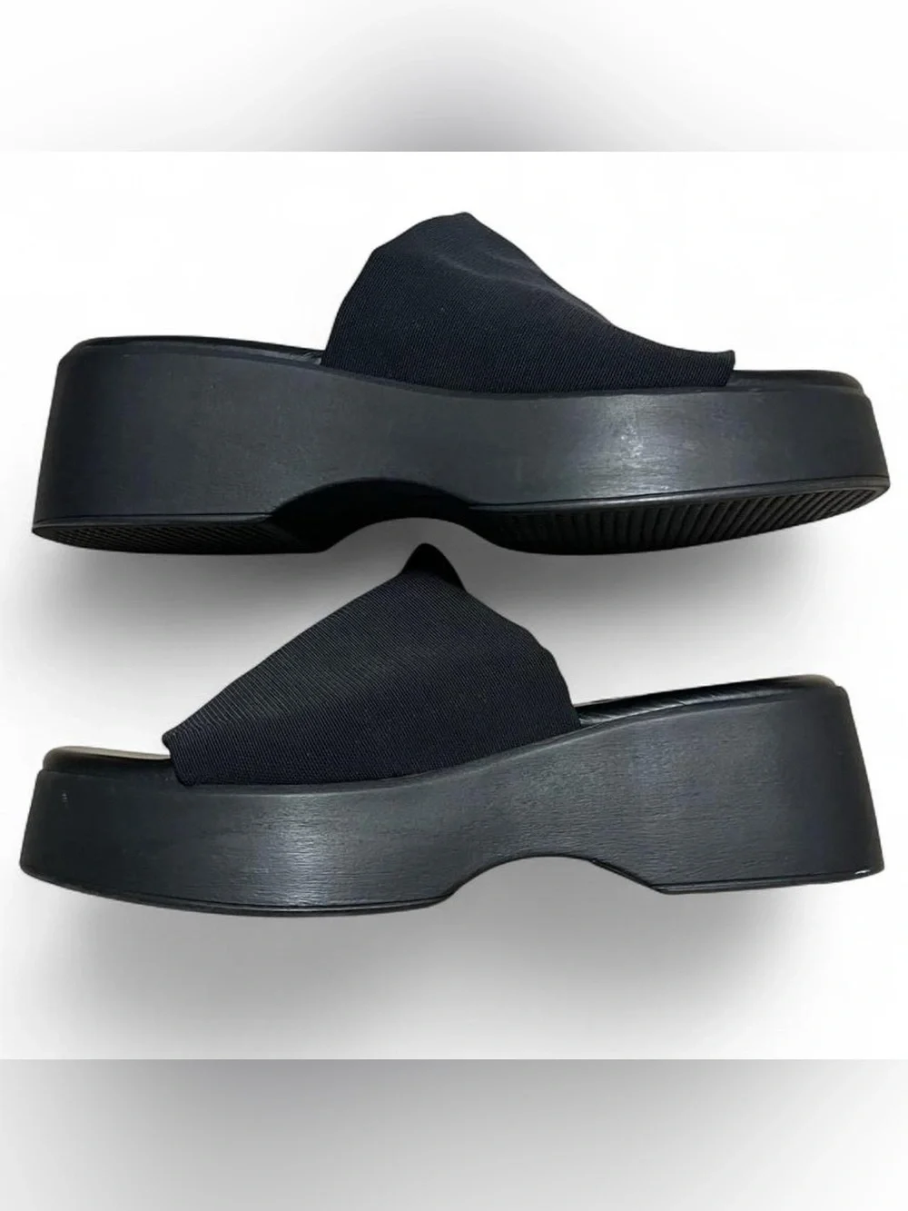 Y2K 2000s Made in Italy Steve Madden Black Wide Band Slide Platform Sandals